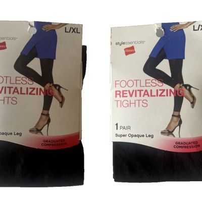 Hanes Style Essentials L/XL Black Footless Revitalizing Opaque Tights 2 Pairs